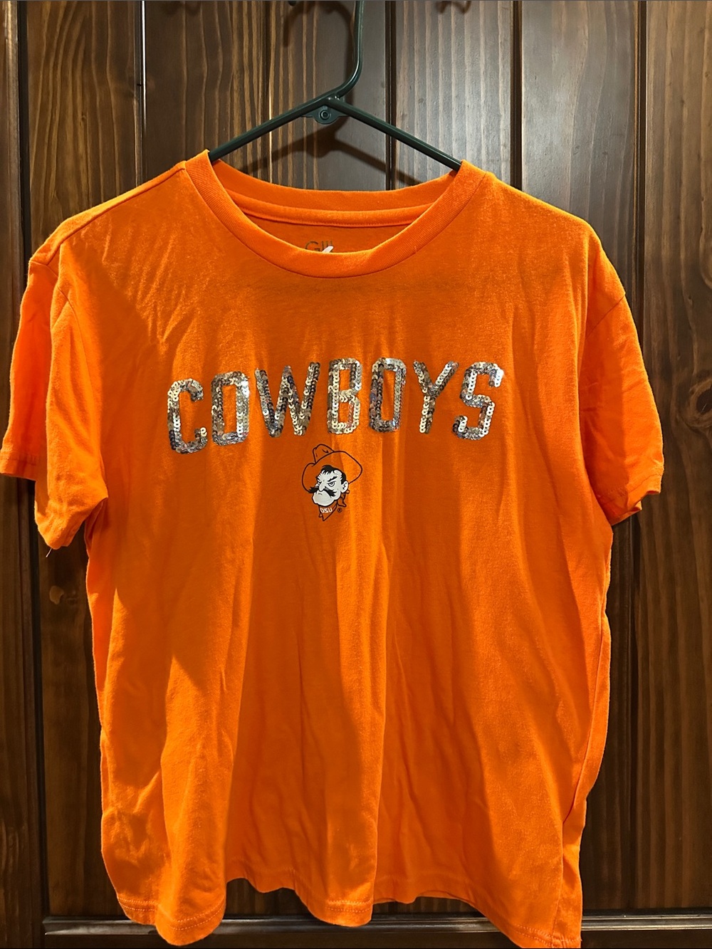 Orange Cowboys Sequin Logo Tee